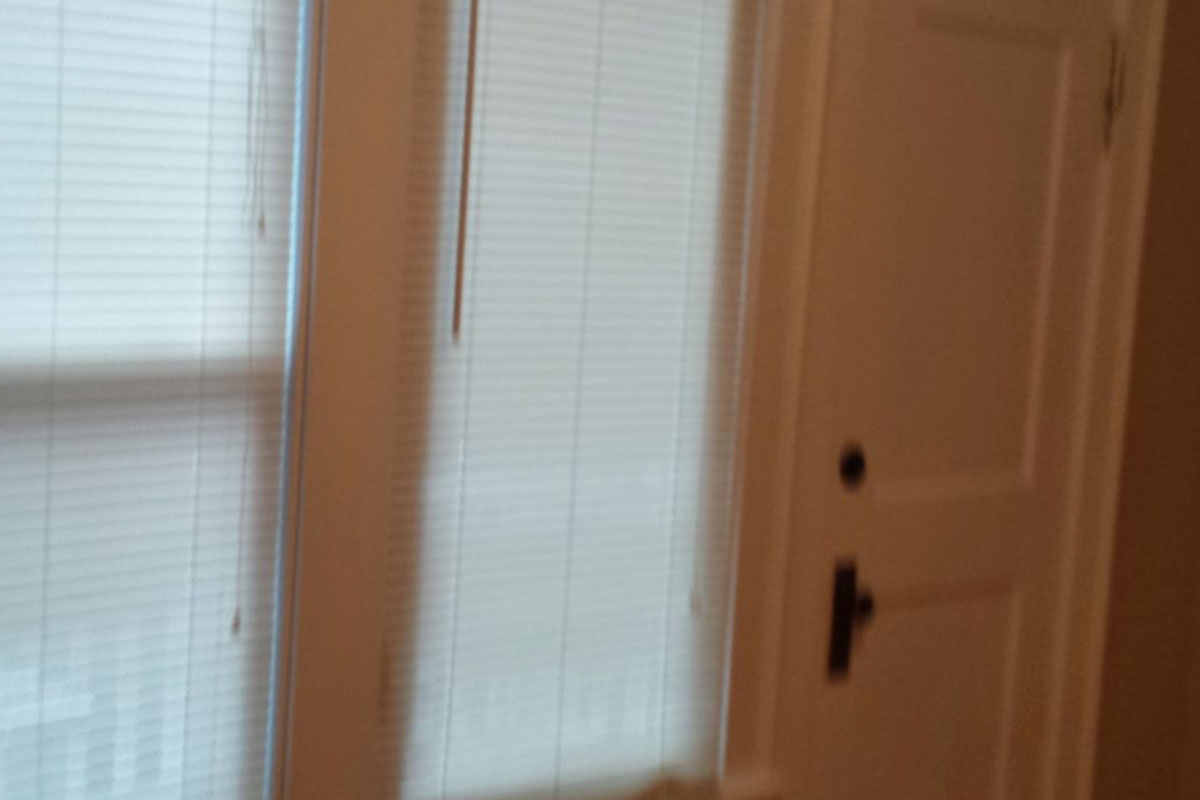 Door and windows with blinds down